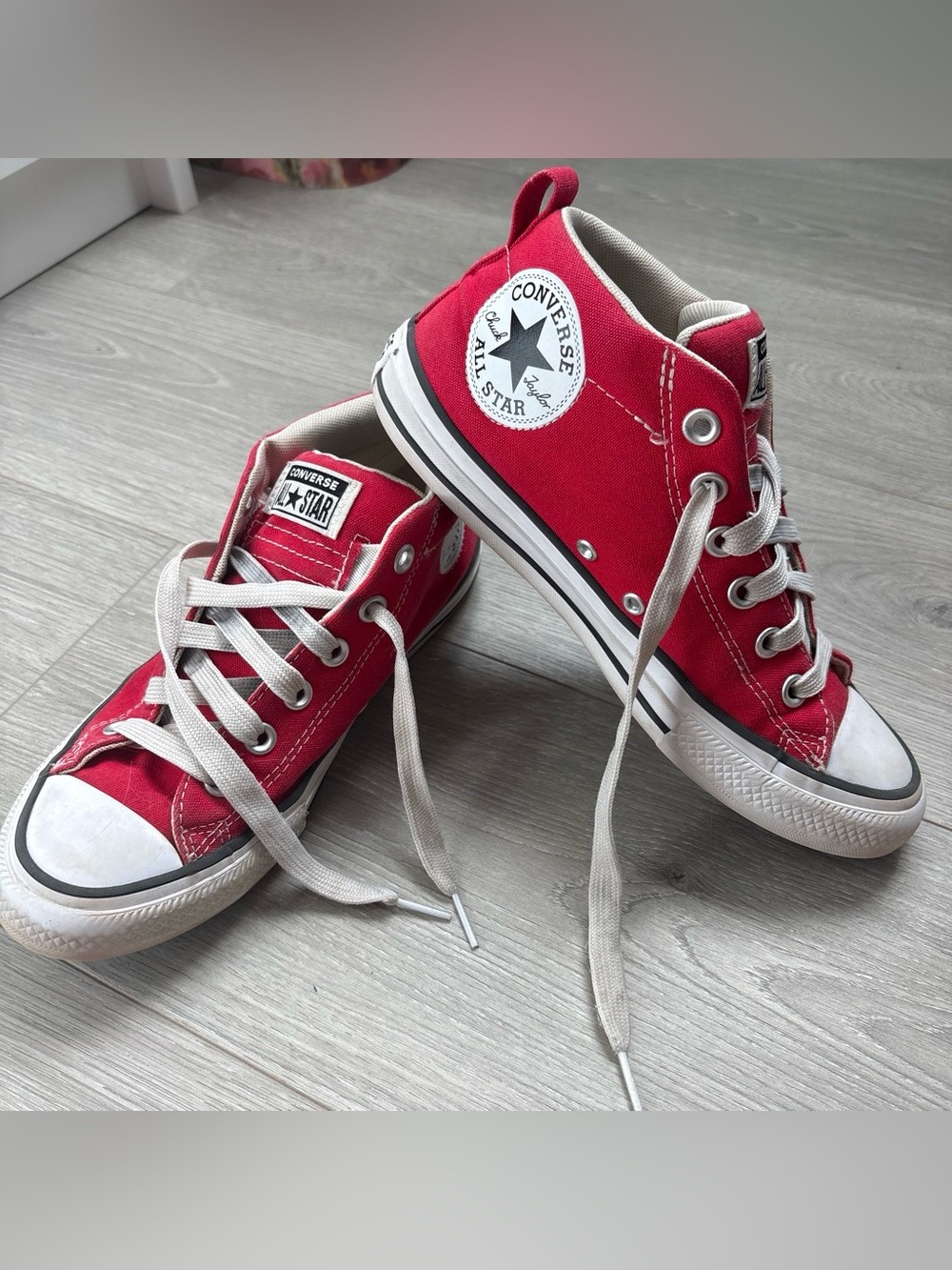 Converse Kids Red High Top Sneakers with White Accents